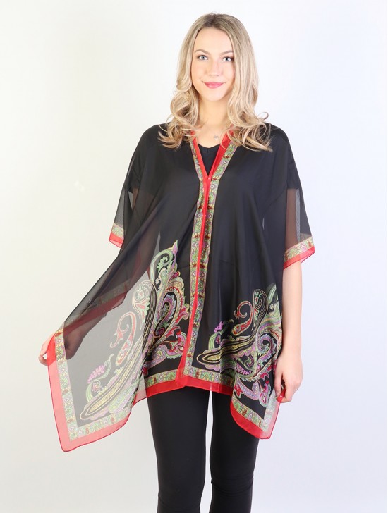 Reversible Pearl Chiffon Top with Paisley Border